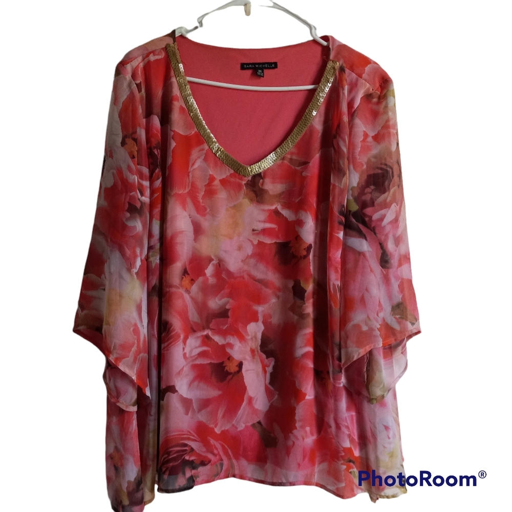 Sara Michelle Rose Print Blouse sz 2X